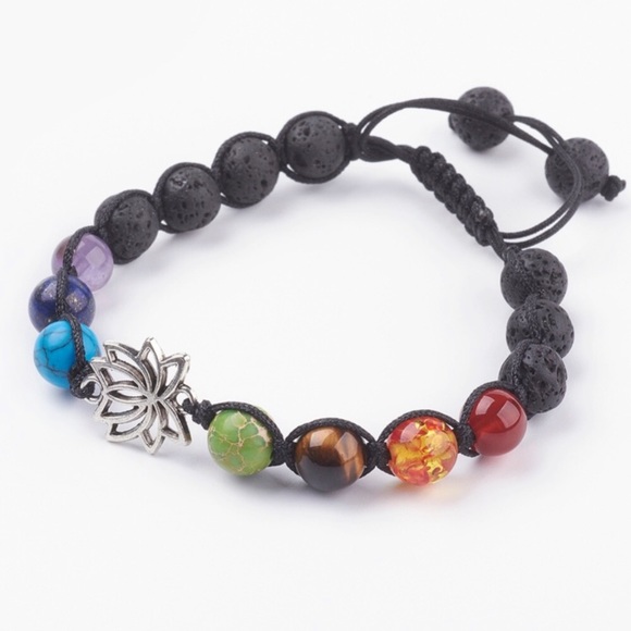 Jewelry - Chakra Lotus Gemstones & Lava Rocks Bracelet.